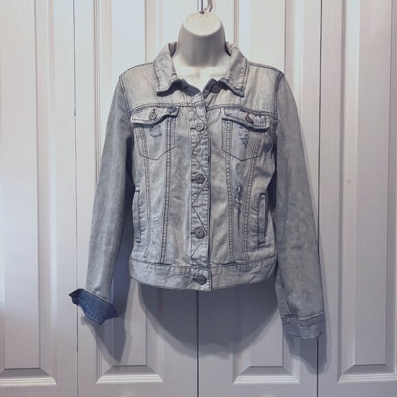 Mudd Y2K Stone Washed Distressed Denim/Jean Long Sleeve Jacket-Medium-Button Up - Picture 2 of 16